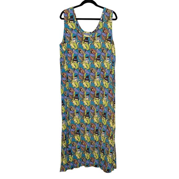 FLAX sleeveless summer Maxi Rayon abstract women art‎ print size L - Picture 2 of 6
